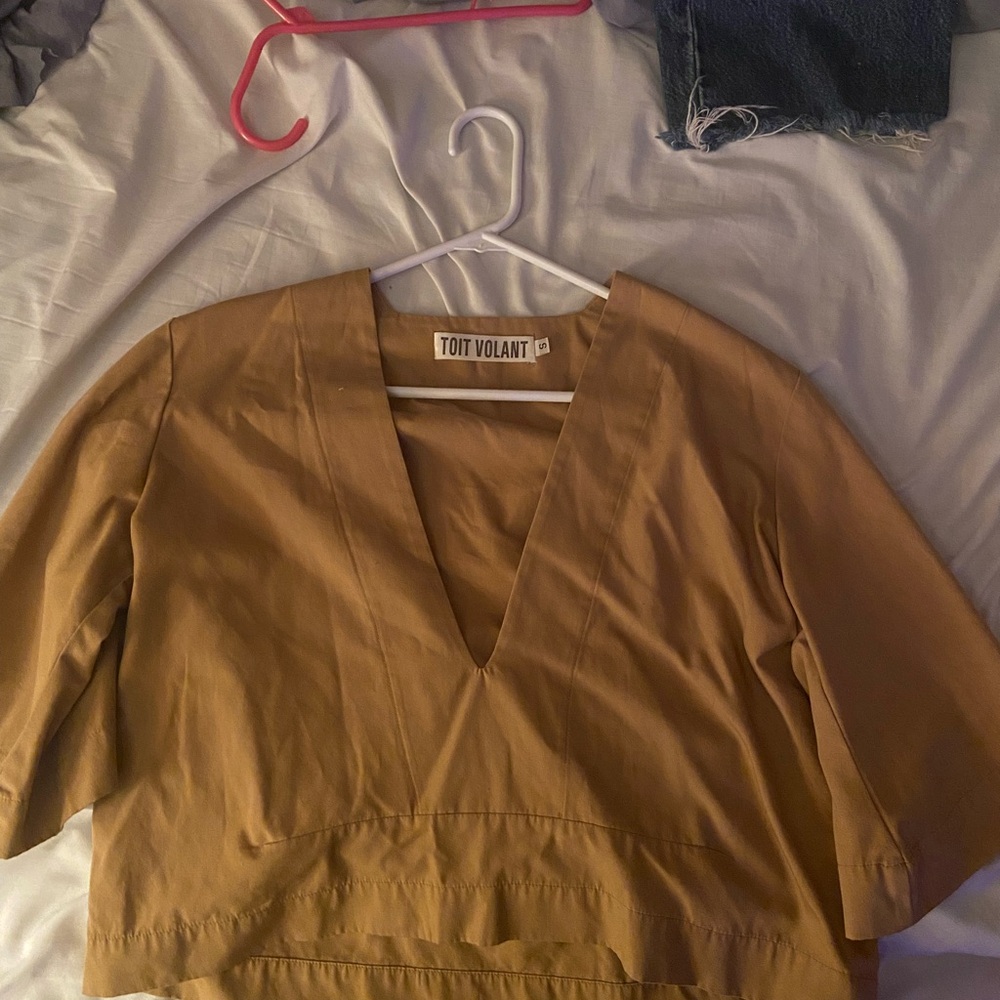 Yellow 3/4 Sleeve Boxy Crop Blouse